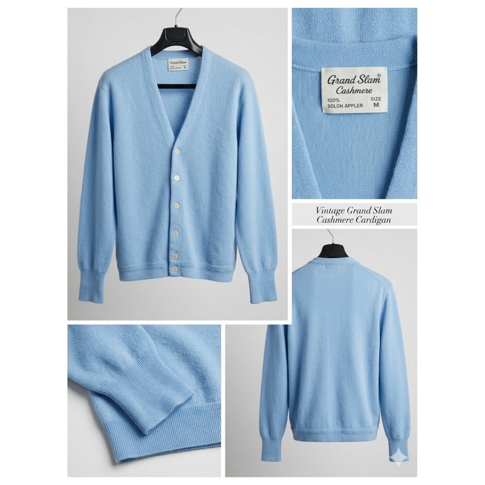 Vintage Grand Slam Blue Cardigan Sweater Orlon Acrylic V-Neck Size M